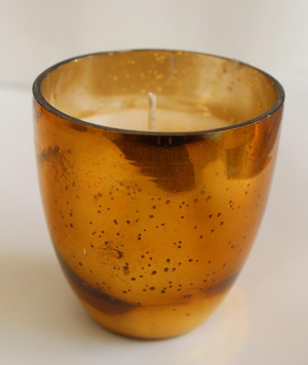 Brown Shining glass tumblr filled with eco- friendly soy wax