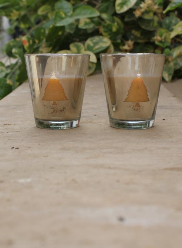 Set of 4 Christmas tree glass votive aroma candle