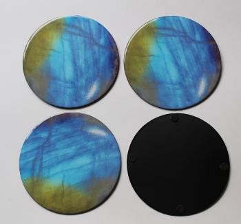 4inch Resin coasters in Rainbow Moonstone with Iron base 