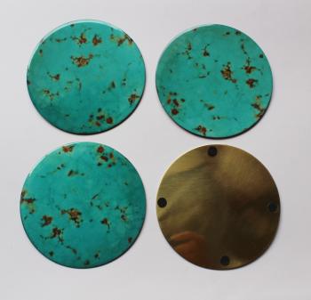 4INCH RESIN COASTERS IN TURQUOISE WITH BRASS BASE