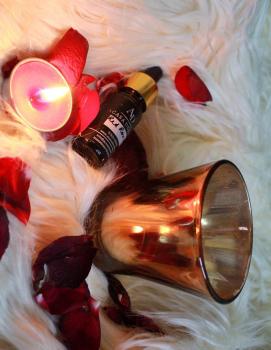 Set of Copper Color Candle Votive with Rose fragrance + Rose Essential Oil 10ml