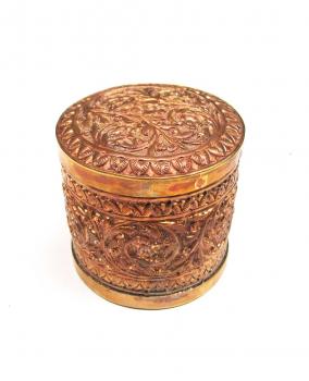 Hand carved Copper small Cylindrical Jewelry Box 