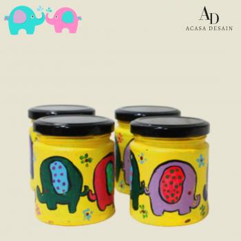 Set of 4 Hand painted Baby Elephants Soy Jar Aroma Candle 