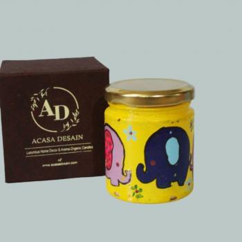 HAND PAINTED BABY ELEPHANTS SOY JAR AROMA CANDLE (1PC)
