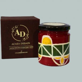 Hand painted Maroon traditional art Soy Jar Aroma Candle 