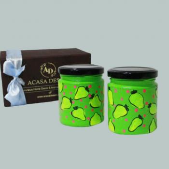 SET OF 2 HAND PAINTED FLORESCENT LEMONS SOY JAR AROMA CANDLE