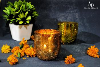 Soy wax candle filled in Big Jar Shimmer Shattered Glass votive (Yellow, Copper)