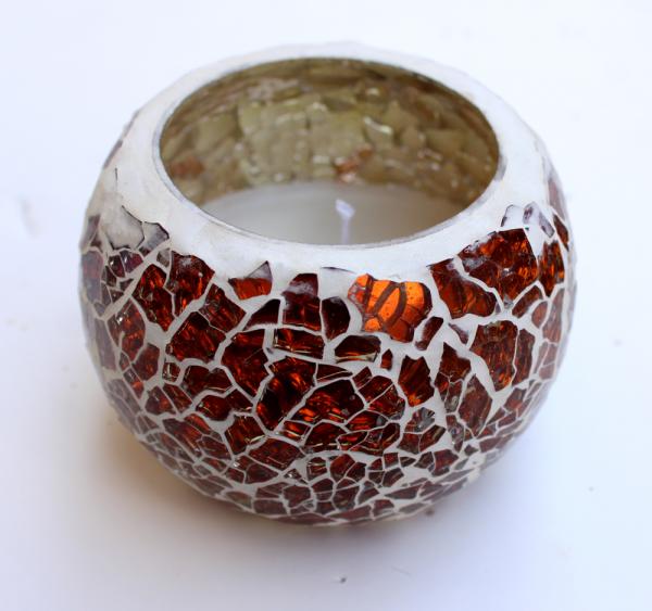 Handmade orange mosaic candle with soy wax