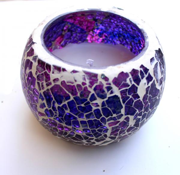 Handmade purple mosaic candle with soy wax